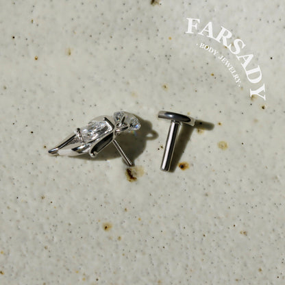 Lunar Bloom - 925 Silver Threadless Stud / Fits Cartilage Helix Tragus Lobe Piercing