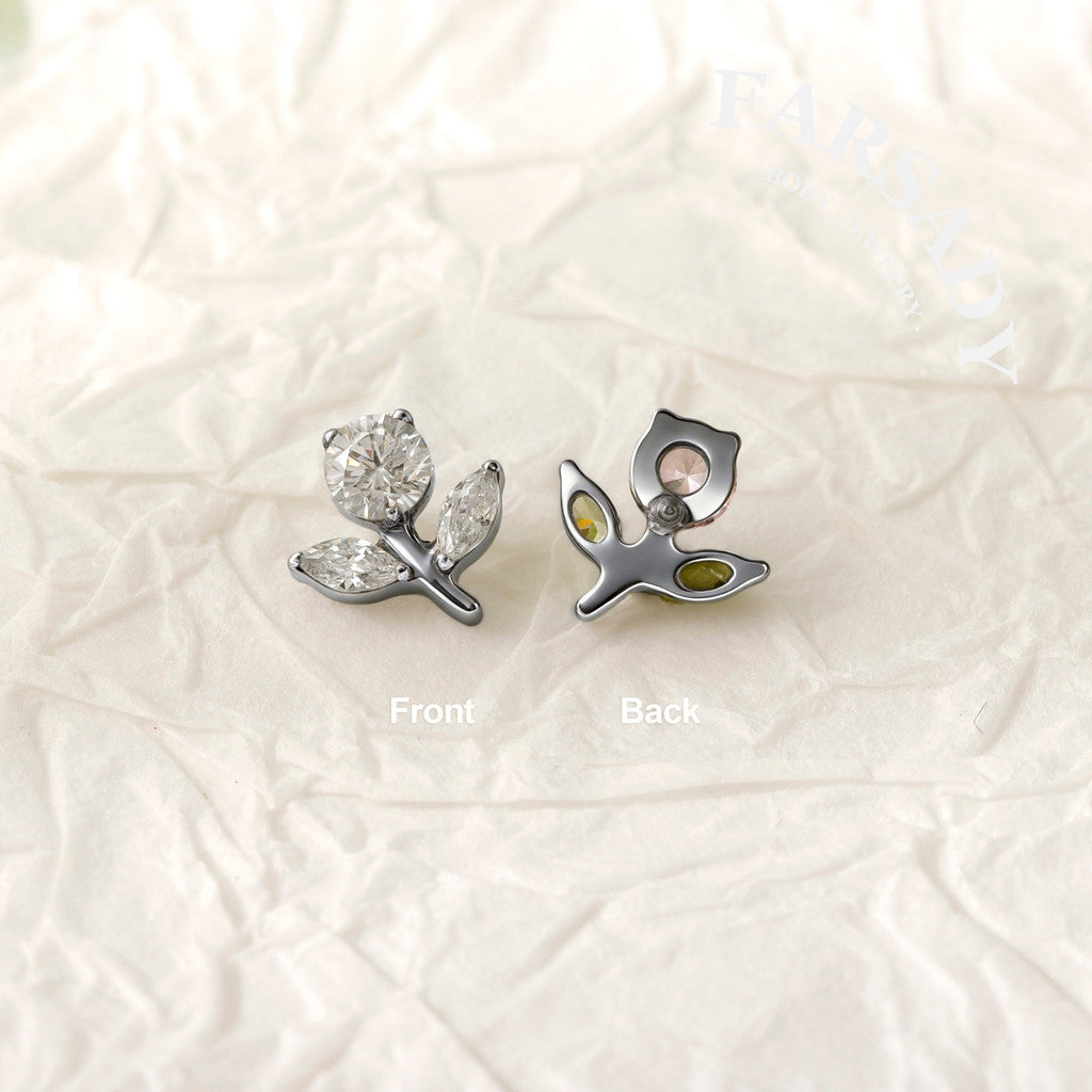 Blossom Sprig - F136 Titanium Internally Threaded Stud / Fits Cartilage Helix Tragus Lobe Nostril Piercing