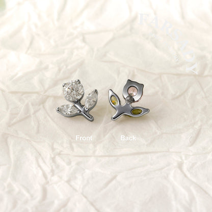 Blossom Sprig - F136 Titanium Internally Threaded Stud / Fits Cartilage Helix Tragus Lobe Nostril Piercing