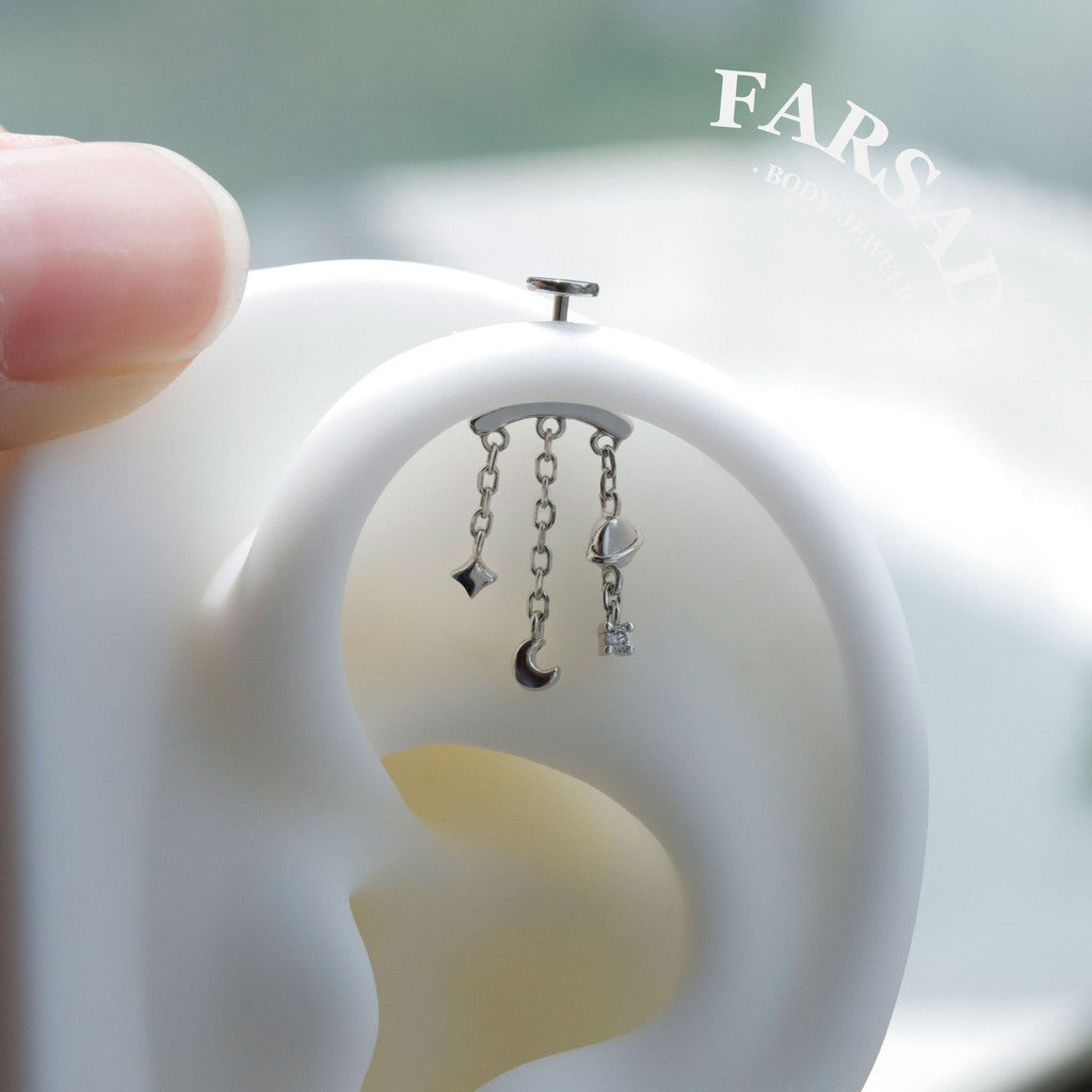 Moon Sphere  - Sterling Silver Push In Stud / Fits Vertical Helix Hidden Rook Earring