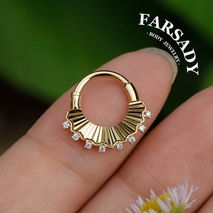 Sterling Silver Moissanite Septum Ring Sterling Silver Plated 18K Gold/Original Design Flower Septum Piercing Jewelry 16G Daith Hoop Earring Helix Tragus