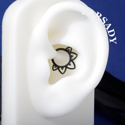 Gothic Black Steel Septum Ring 16G | Clicker Hoop for Nose or Daith Piercing | Flower Design | 1.2×8mm & 10mm | Unisex Jewelry