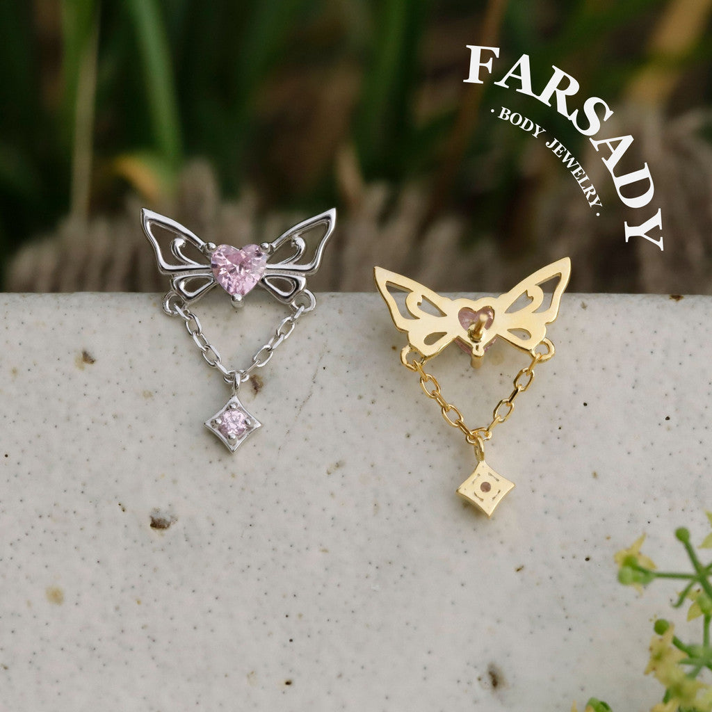 Winged Lumen - Sterling Silver Push In Stud / Fits Cartilage Helix Tragus Lobe Earring  / 18K Gold-Plated Threadless Flat Back Piercing, Hypoallergenic Jewelry for Sensitive Skin,