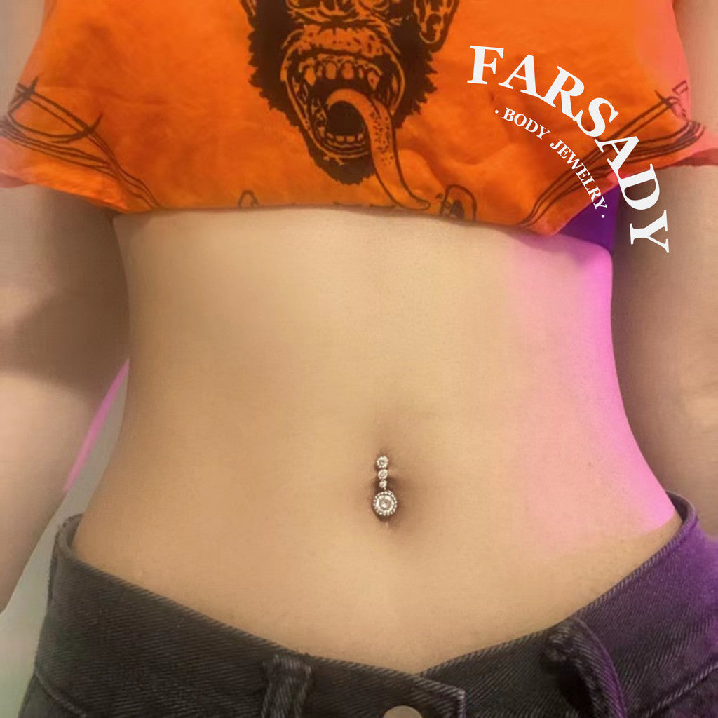 14G Sterling Silver Triple CZ Belly Button Ring - S925 Clear CZ 8mm 10mm 12mm  Navel Body Piercing Jewelry - Non Healed Piercing Friendly Body Jewelry