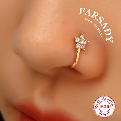 Seven-Petal Spark - 925 Silver Fake Nose Ring / Fit Non-Pierced Nose Ring