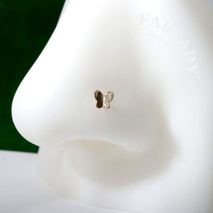 Flora Butterfly - Solid 14K Gold Screw End Stud / Fit 20G Nostril Piercing
