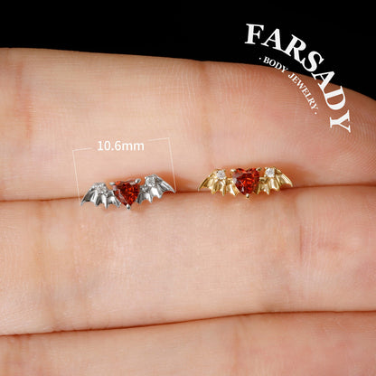 Crimson Heartwing - 925 Silver Threadless Stud / Fits Cartilage Helix Tragus Lobe Earring