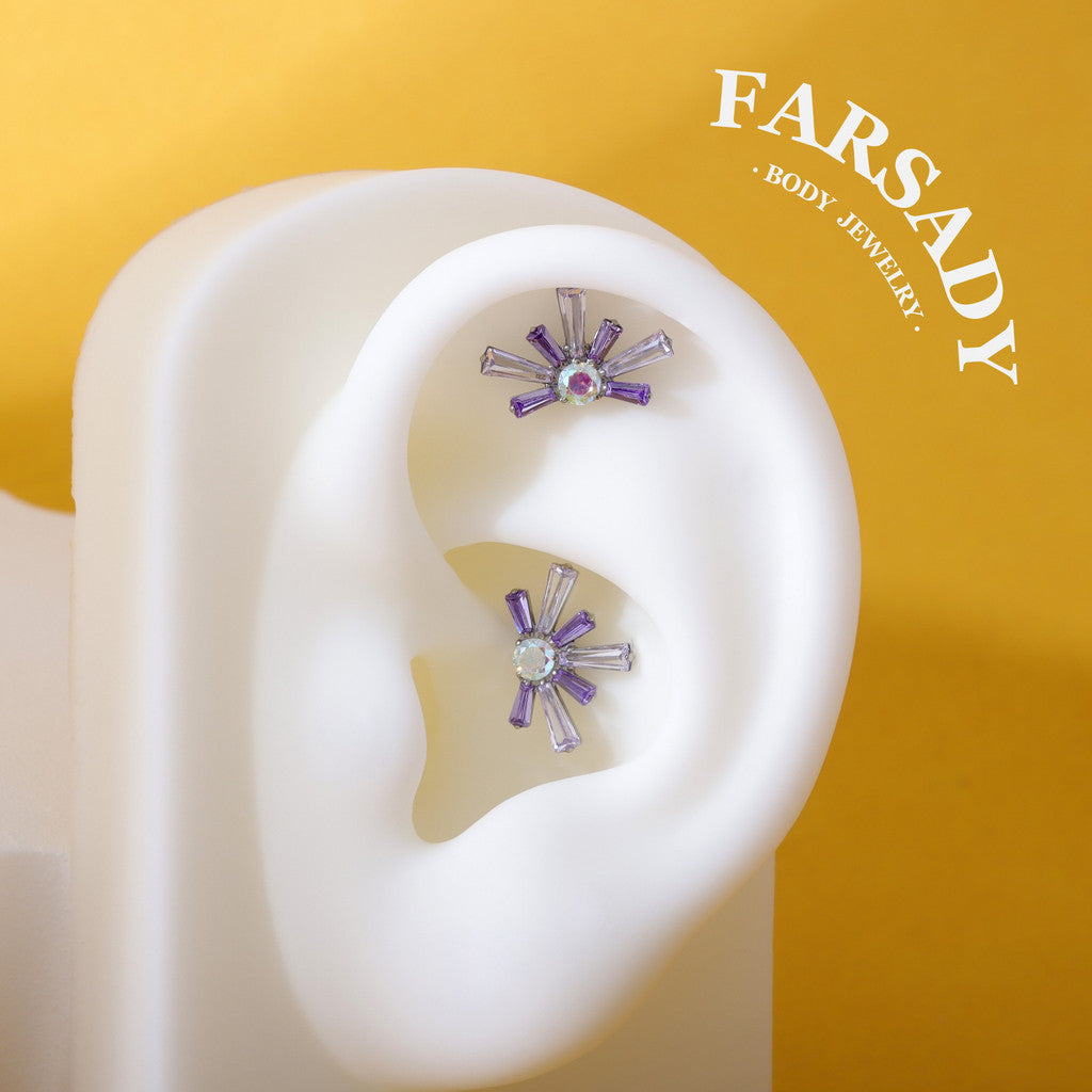 Lavender Burst- F136 Titanium Internally Threaded Stud / Fits Cartilage Helix Tragus Lobe Piercing