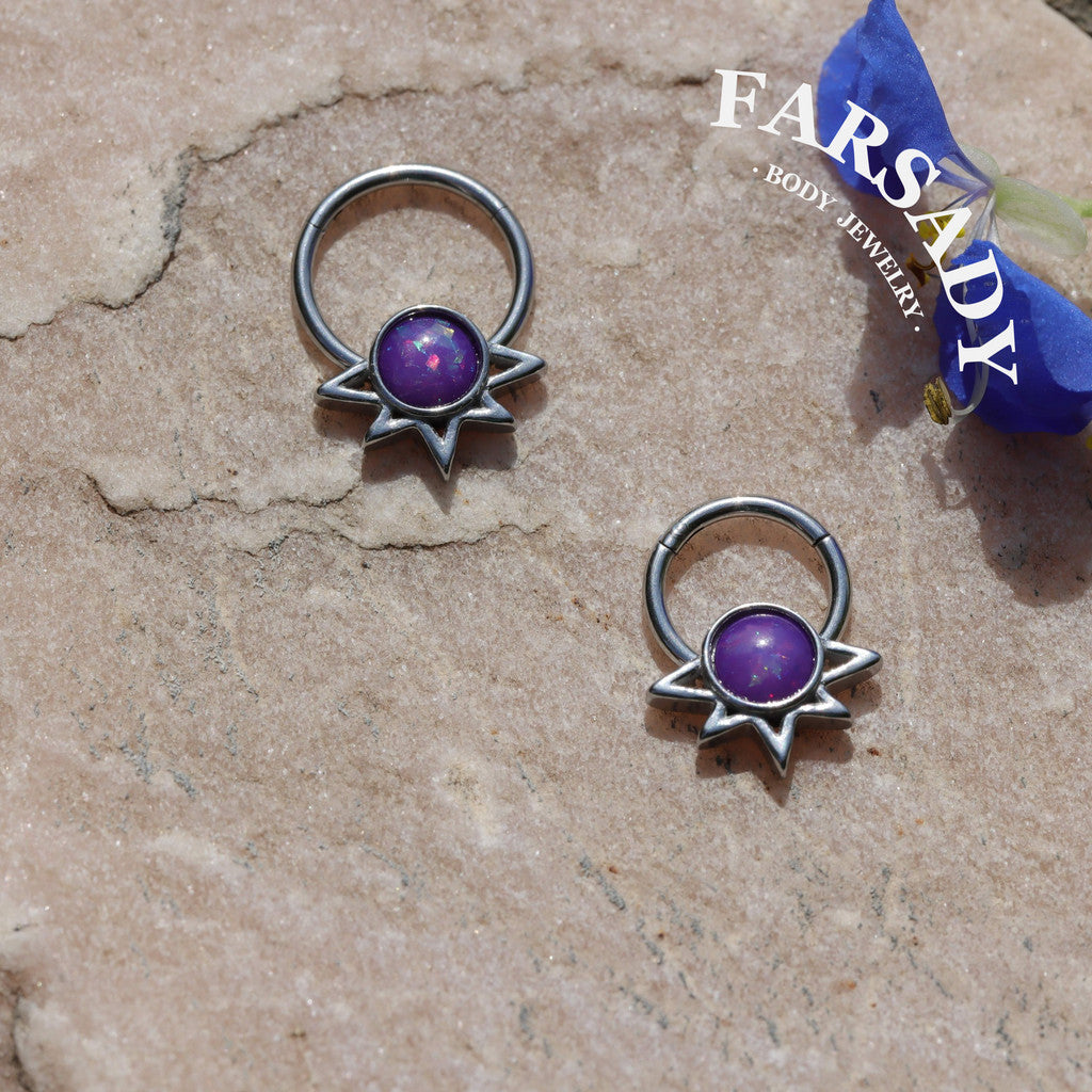 Purple Solis - Opal Hinged Clicker Hoop / Fits 16G Septum Ring Helix Conch Cartilage Earring