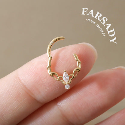 Gilded Talisman - 925 Silver Hinged Clicker Hoop / Fits 16G Septum Ring Helix Conch Daith Earring