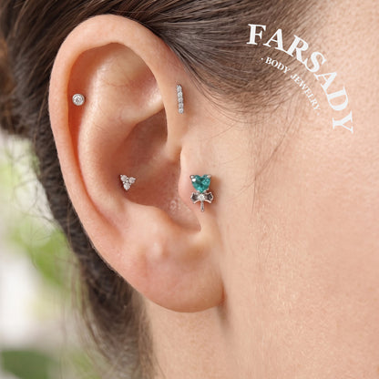 Heart Clover - F136 Titanium Internally Threaded Stud / Fits Cartilage Helix Tragus Lobe Nostril Piercing