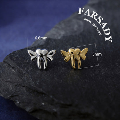 Tooth Wing - 925 Silver Threadless Stud / Fits Cartilage Helix Tragus Lobe Earring
