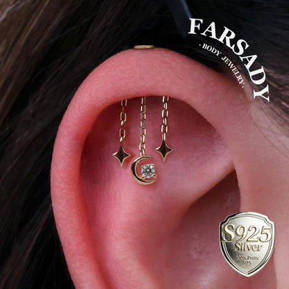 S925 Moon Star Threadless Stud | Fits Vertical Helix & Hidden Rook