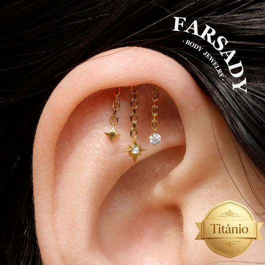 North Star Dangle Hidden Helix Threadless Earring, 316L Implant Steel Push in Stud, Flat Back Floating Helix Piercing Jewelry, 16G/18G/20G