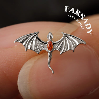 Flying Dragon Cartilage Threadless Stud, Helix Flat Back Earring,Orginal Design Nose Piercing Jewerlry, Sterling Silver Tragus Conch Push IN