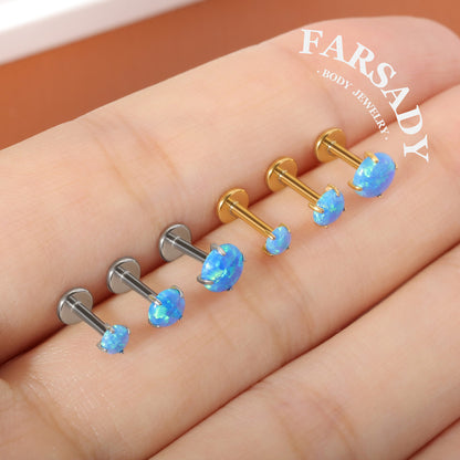 16G/18G/20G Titanium Threadless Blue Opal Stud Earring, Helix Earring Conch Stud Tragus Piercing Jewelry, 5mm/6mm/8mm/10mm Push-in Flat Back