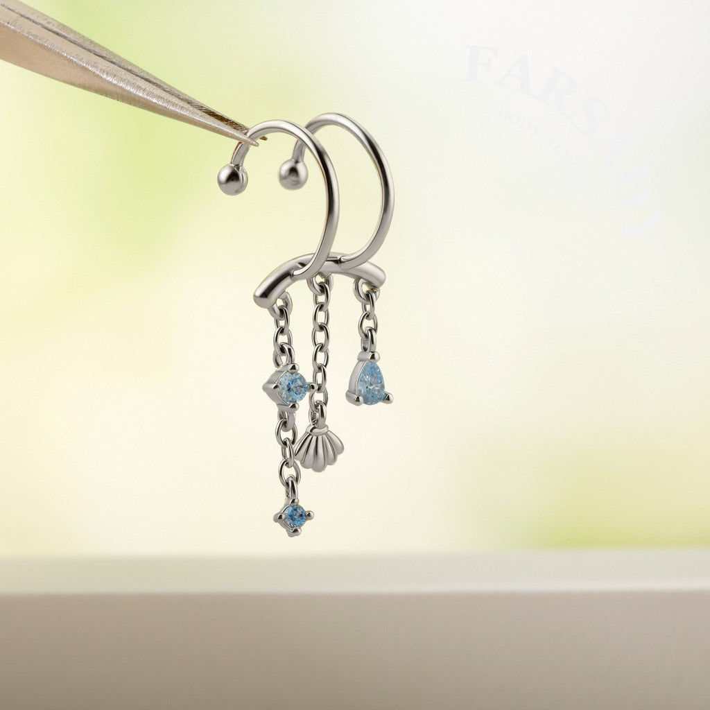 Ocean Shell- 316L Fake Helix Earring C-Hoop Piercing / Fit Non-Pierced Helix Ring / Clip On Piercing Jewelry for Daily Wear, Elegant Nostril Jewelry
