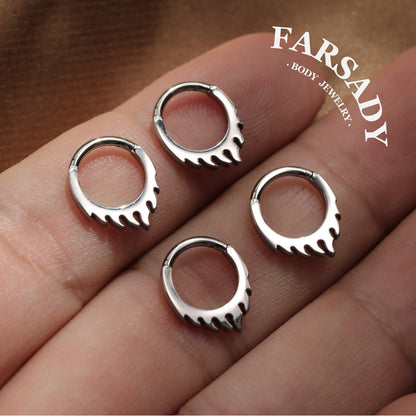 Flame Edge - F136 Titanium Hinged Clicker Hoop / Fits 16G Septum Ring Helix Conch Cartilage Earring