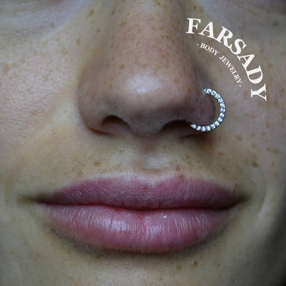 Circle Gleam - CZ Hinged Clicker Hoop / Fits 18G Nose Ring Helix Conch Cartilage Earring