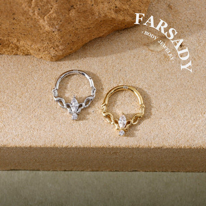 Gilded Talisman - 925 Silver Hinged Clicker Hoop / Fits 16G Septum Ring Helix Conch Daith Earring