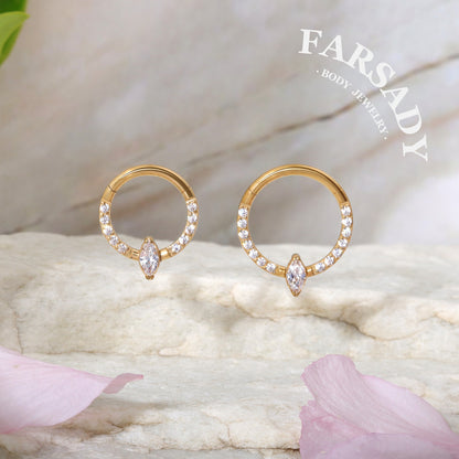 Marquise Orbit - 316L Hinged Clicker Hoop / Fits 16G Septum Ring Helix Conch Cartilage Earring