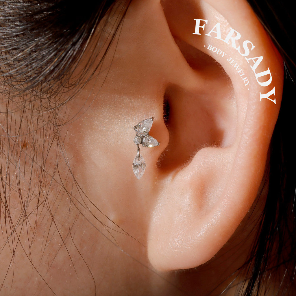 Dangle Crystal Butterfly - F136 Titanium Internally Threaded Stud / Fits Cartilage Helix Tragus Lobe Nostril Piercing