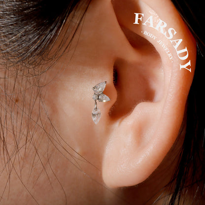 Dangle Crystal Butterfly - F136 Titanium Internally Threaded Stud / Fits Cartilage Helix Tragus Lobe Nostril Piercing