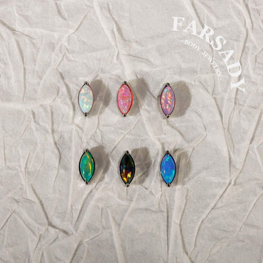 Marquise Opal - F136 Titanium Colorful Opal Replacement Tops / Fits Threadless Ear Studs