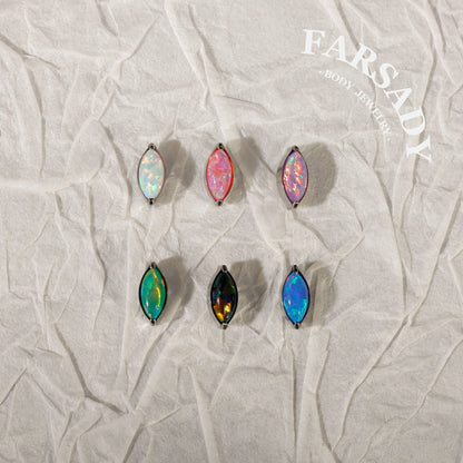 Marquise Opal - F136 Titanium Colorful Opal Replacement Tops / Fits Threadless Ear Studs