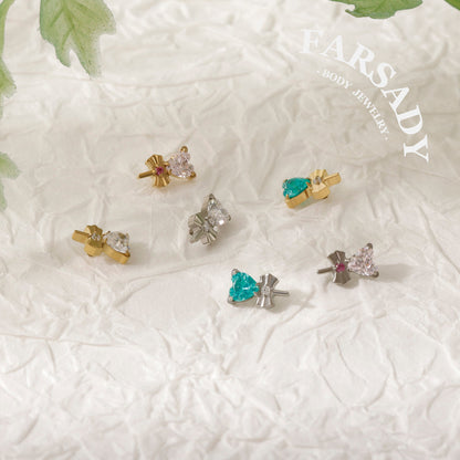 Heart Clover - F136 Titanium Internally Threaded Stud / Fits Cartilage Helix Tragus Lobe Nostril Piercing