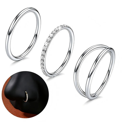 3pcs 18G/20G Titanium Nose Rings Hoops - Double Hoop Nose Ring  Hinged CZ Piercing Jewelry Septum Clicker Rings Cartilage Earring Helix Rook Tragus Daith 6mm/8mm/10mm