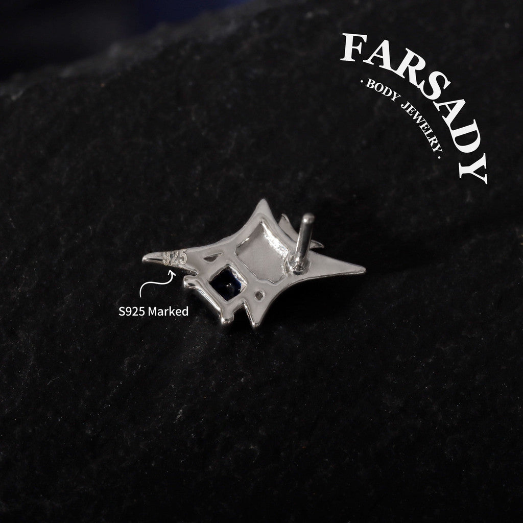 North Star Threadless Push In Helix Stud Earring| 18K Gold Plated Sterling Silver Flat Back Labret| Tragus Helix Conch Stud, Nose Stud Red