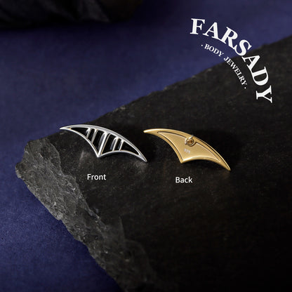 Sterling Silver Lunar Eclipse Threadless Flat Back Stud, Black Enamel Cartilage Earring for Helix, Tragus, Conch, Daith, Rook, Lobe Piercing Jewelry, Hypoallergenic Piercing Gift