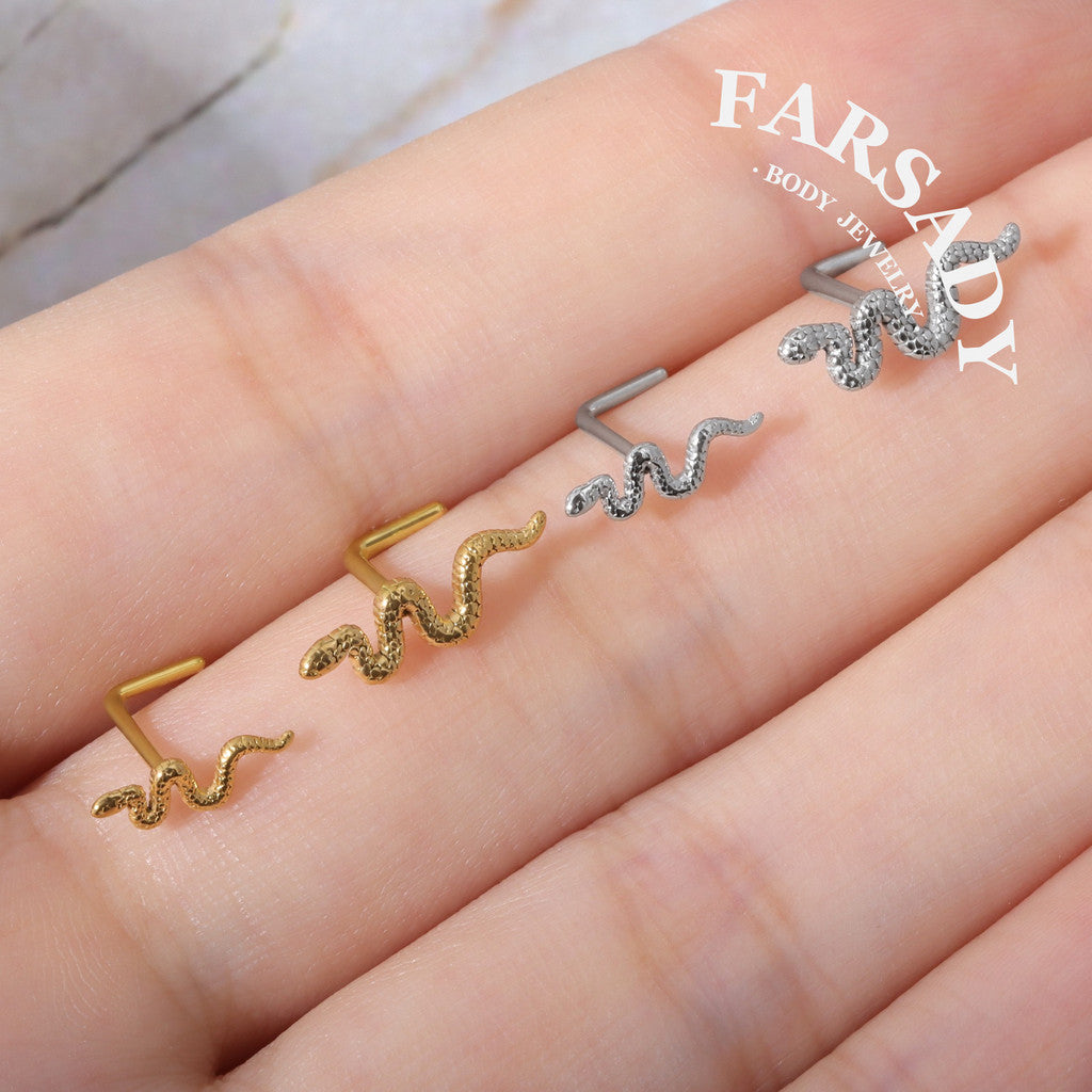 Textured Snake - L-Shape Nose Stud / Fit 18G 20G Nose Ring