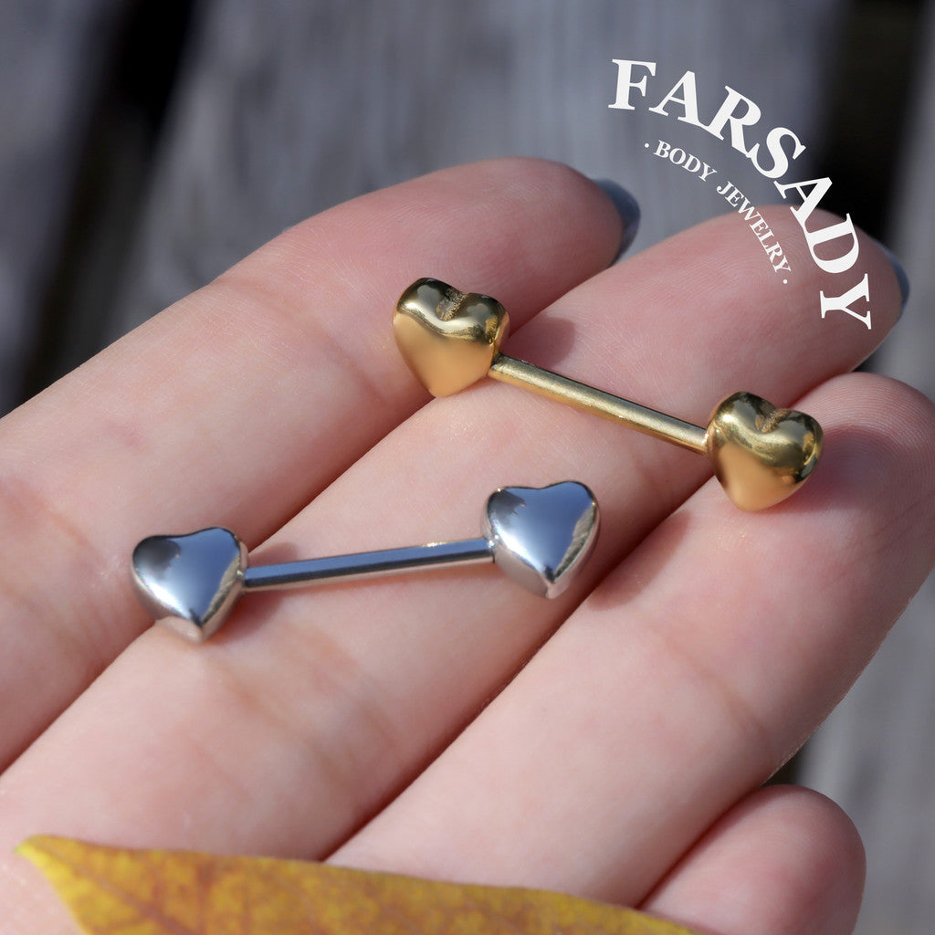 Double Heart - 2PCS Straight Barbell / Fits 16G Chest Piercing Nose Bridge