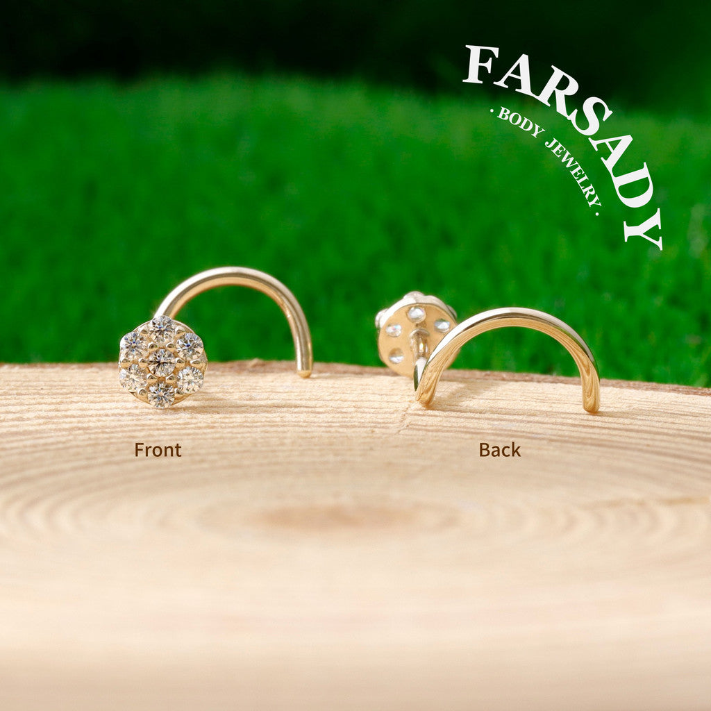 Star Row Duo - Solid 14K Gold Screw End Stud / Fit 20G Nostril Piercing