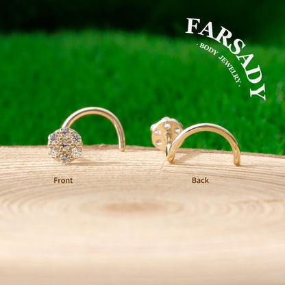 Star Row Duo - Solid 14K Gold Screw End Stud / Fit 20G Nostril Piercing
