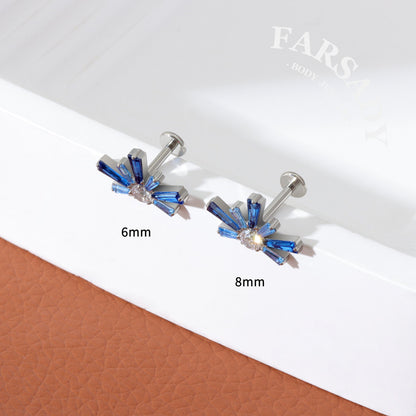 Sapphire Burst - F136 Titanium Internally Threaded Stud / Fits Cartilage Helix Tragus Lobe Piercing