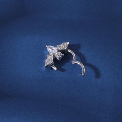 Night Bat - CZ Hinged Clicker Hoop / Fits 16G Septum Ring Helix Conch Cartilage Earring