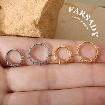 Spike Chain - F136 Titanium Hinged Clicker Hoop / Fits 16G Septum Ring Helix Conch Cartilage Earring