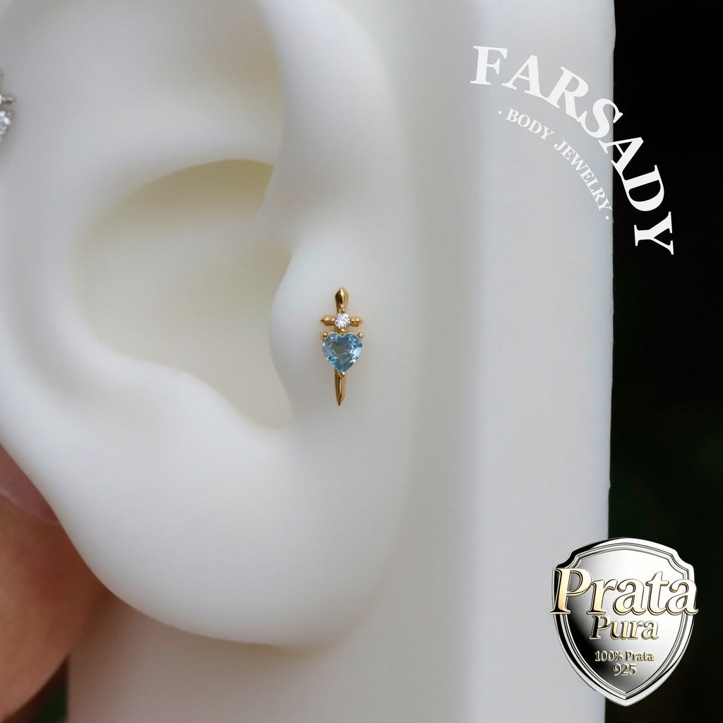 Blue Edge - 925 Silver Threadless Stud / Fits Cartilage Helix Tragus Lobe Earring