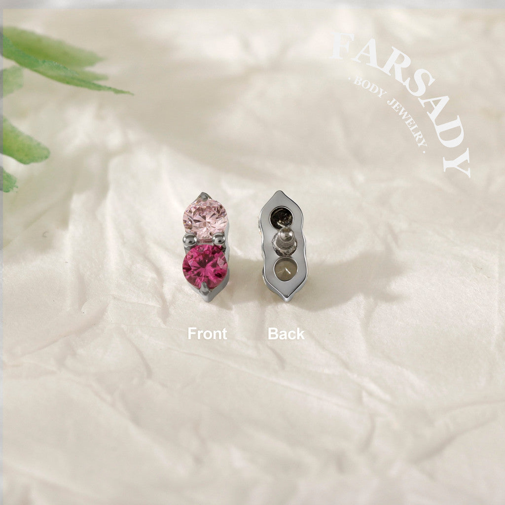 Vertical Twin Gem - F136 Titanium Internally Threaded Stud / Fits Cartilage Helix Tragus Lobe Nostril Piercing