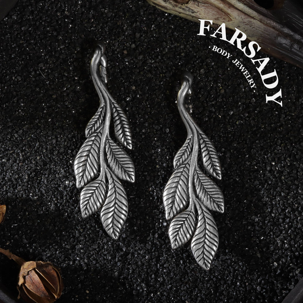 Thin Leaf - 316L Hanging Style Ear Weights / Fits 4G 2G Stretched Ear Lobes Tunnels Plugs