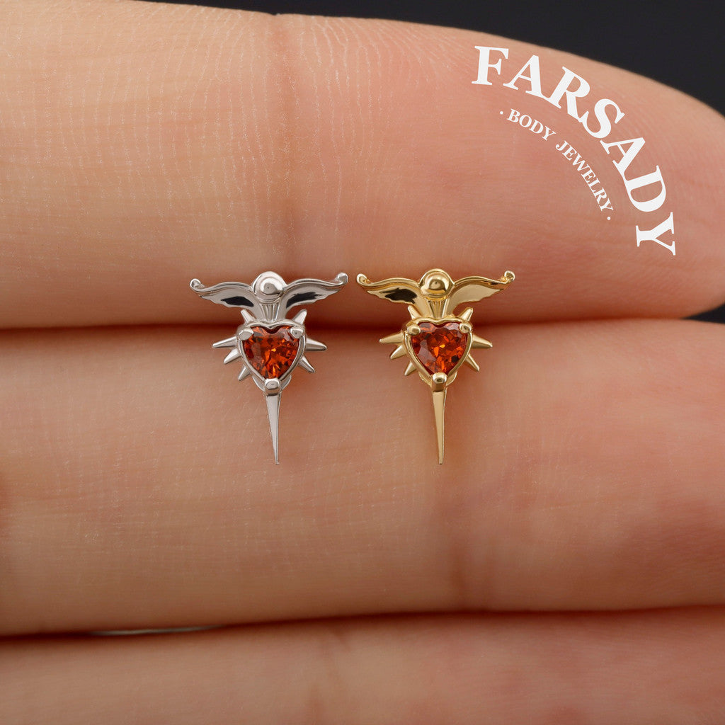 Scarlet Wingthor - 925 Silver Threadless Stud / Fits Cartilage Helix Tragus Lobe Nostril Piercing