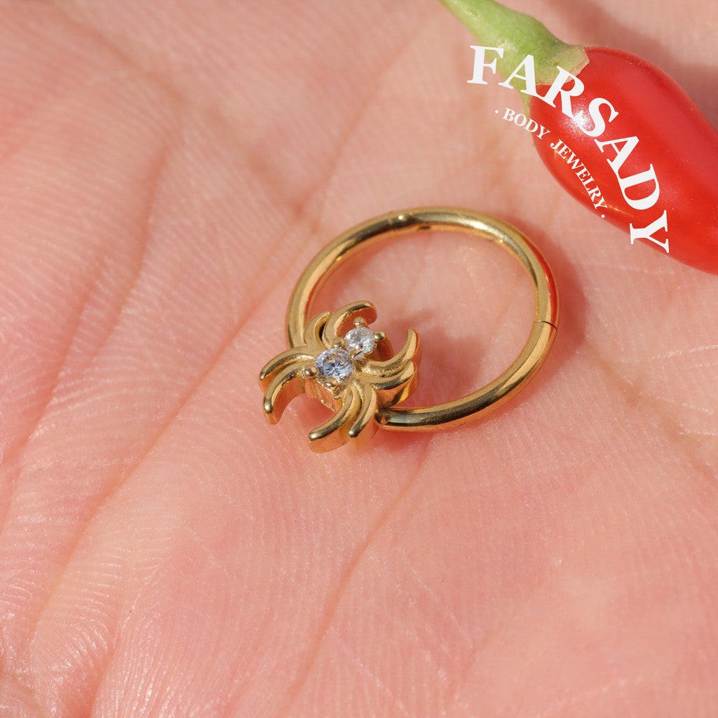 Orb Spider - CZ Hinged Clicker Hoop / Fits 16G Septum Ring Helix Conch Cartilage Earring