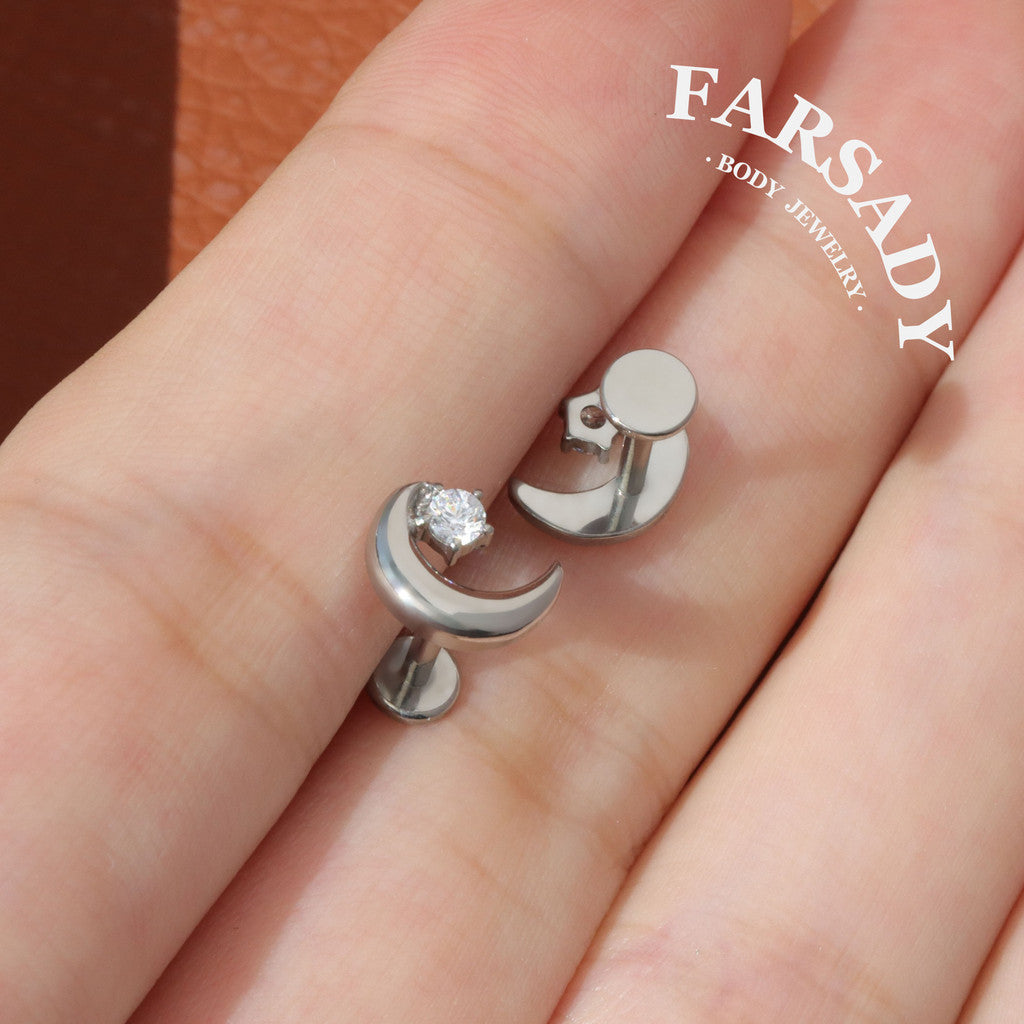 Lunar Spark - F136 Titanium Internally Threaded Stud / Fits Cartilage Helix Tragus Lobe Nostril Piercing