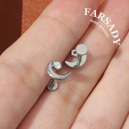 Lunar Spark - F136 Titanium Internally Threaded Stud / Fits Cartilage Helix Tragus Lobe Nostril Piercing