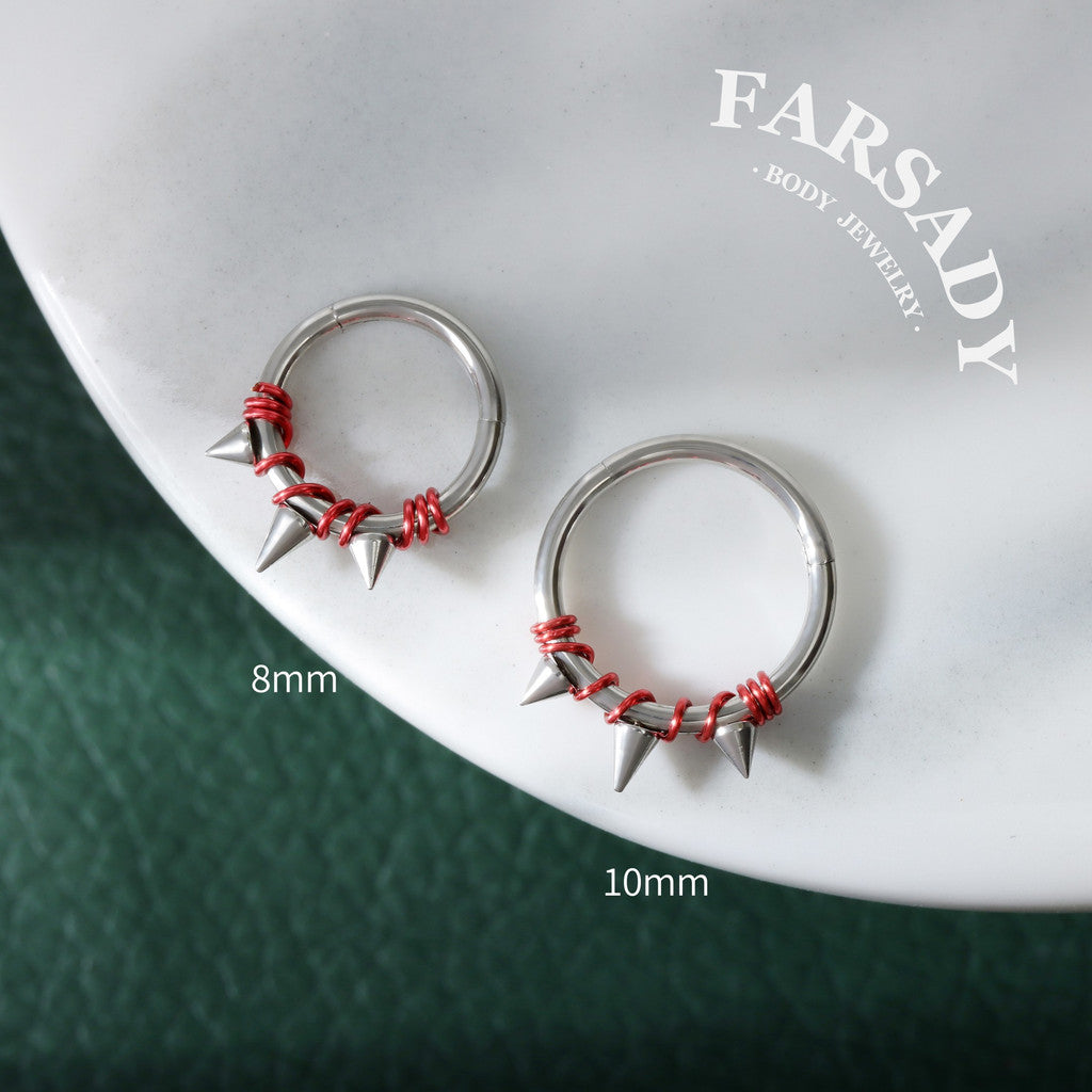 Crimson Bind - Red Wire Spike Hinged Clicker Hoop / Fits 16G Septum Ring Helix Conch Cartilage Earring