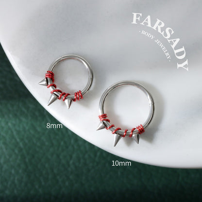Crimson Bind - Red Wire Spike Hinged Clicker Hoop / Fits 16G Septum Ring Helix Conch Cartilage Earring