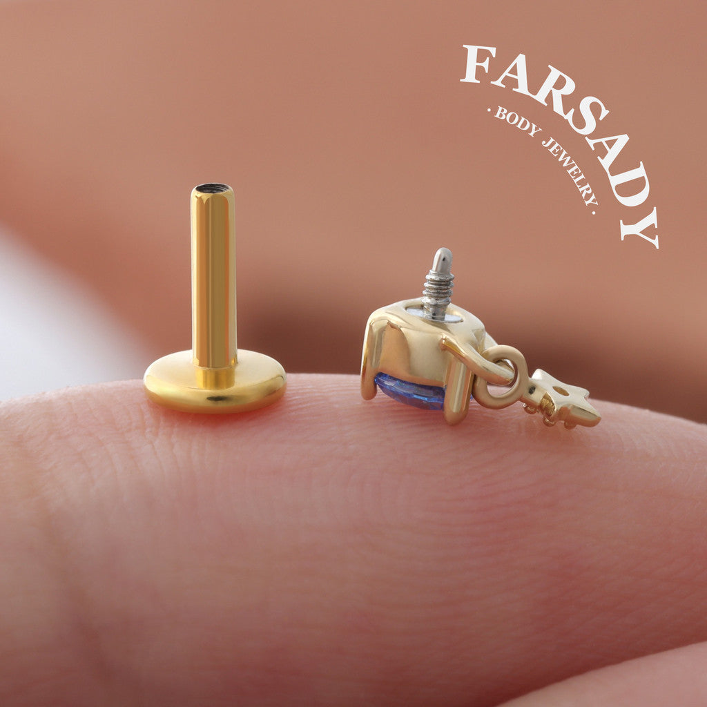 Aquamarine Planet - Solid 14K Gold Internally Threaded Stud / Fits Cartilage Helix Tragus Lobe Piercing